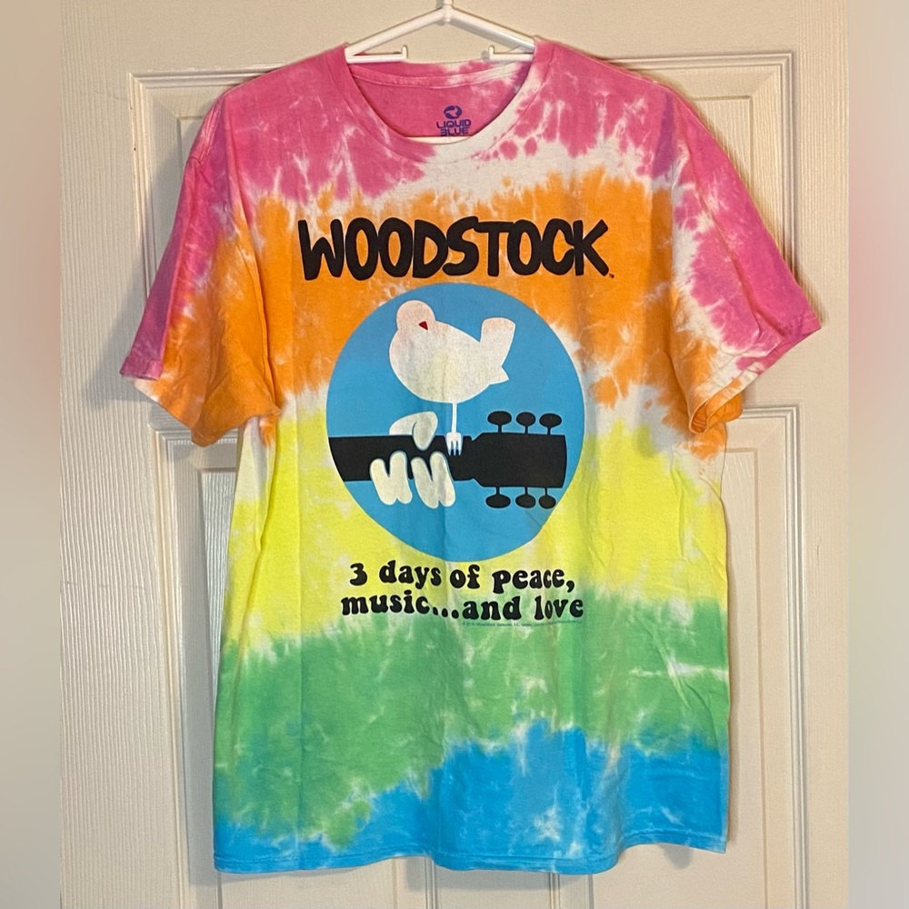 ✌️Woodstock 2016 Liquid Blue Men’s Tie Dye Music Festival T-Shirt. Size L.✌️